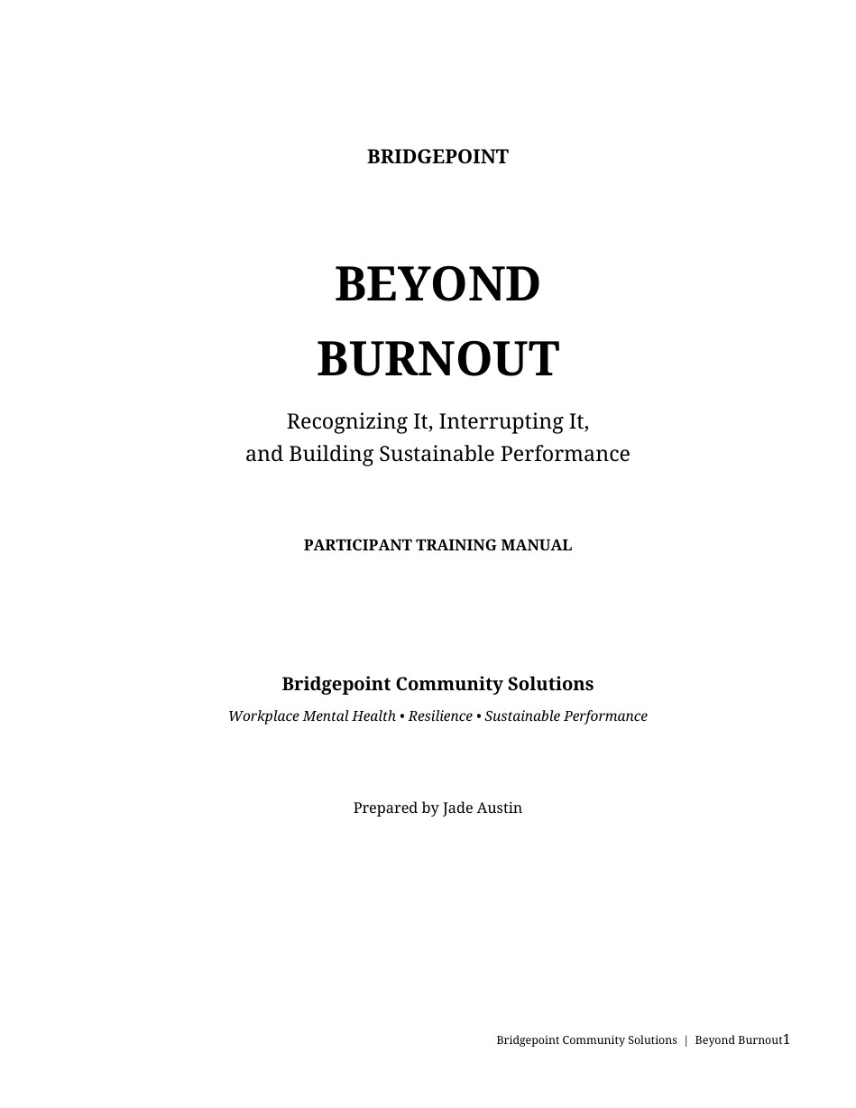 Beyond Burnout participant training manual cover